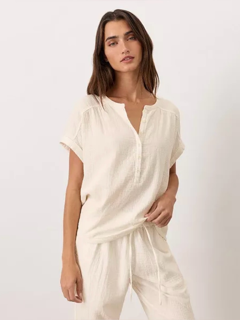 Pact double gauze coastal short sleeve popover size small